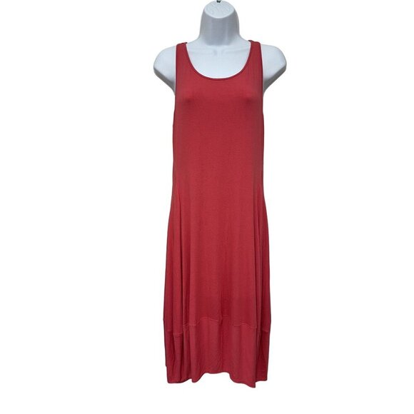 Eileen Fisher Coral Sleeveless Bubble Hem Midi Dress Size Medium Made in USA - Picture 2 of 12